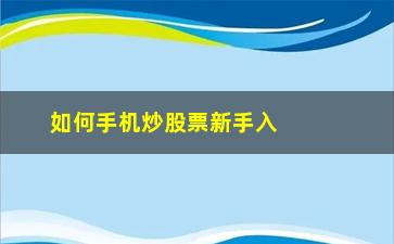 “如何手机炒股票新手入门(如何炒股票新手入门